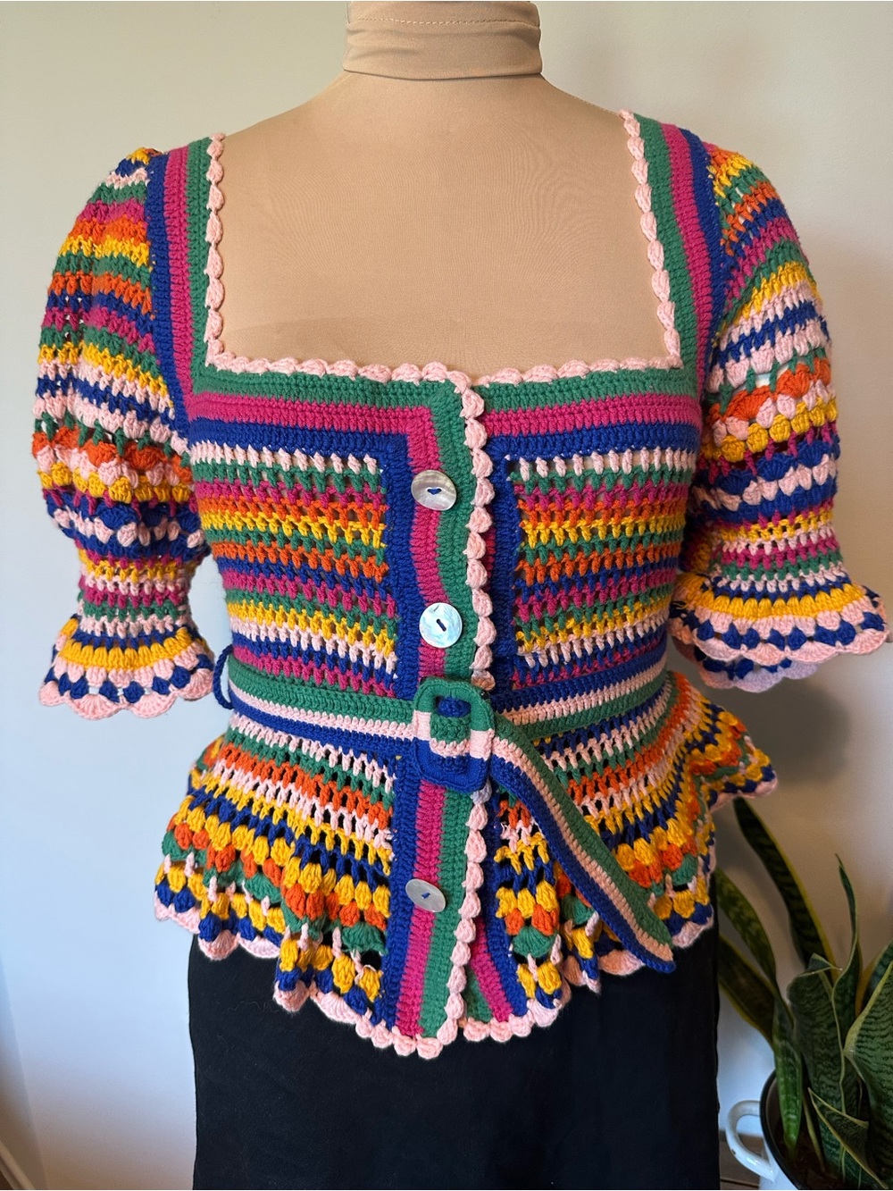 FARM Rio Multi Stitches Crochet Belted Top NWT S - Picture 3 of 12